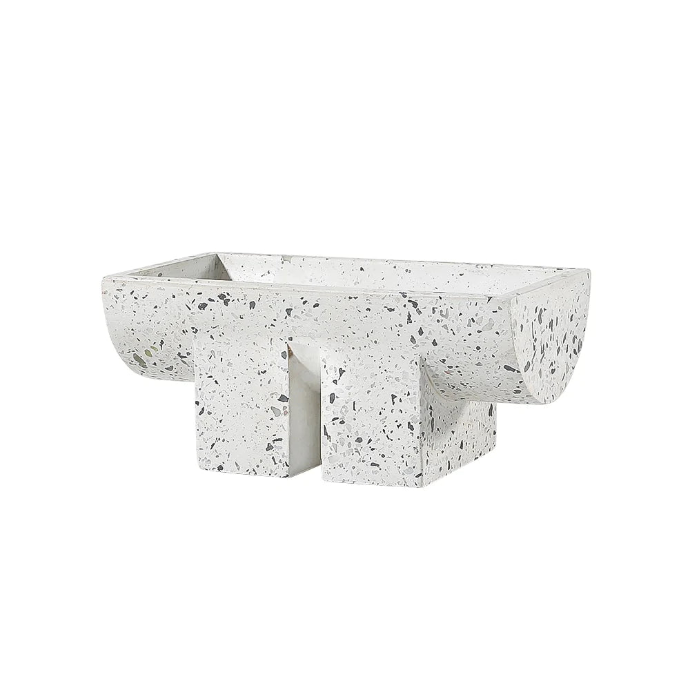 White Terrazzo Long Decorative Bowl With Legs Fb-T2213A -  Bowls - ebarza Furniture UAE | Shop Modern Furniture in Abu Dhabi & Dubai - مفروشات ايبازرا في الامارات | تسوق اثاث عصري وديكورات مميزة في دبي وابوظبي